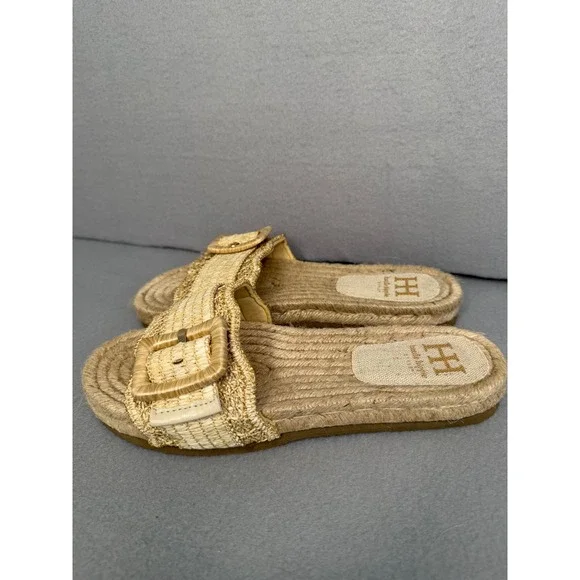 Haute Hippie Nyssa Gold Woven Espadrille Slide Sandals Womens 8.5M Buckle Boho - Picture 5 of 8